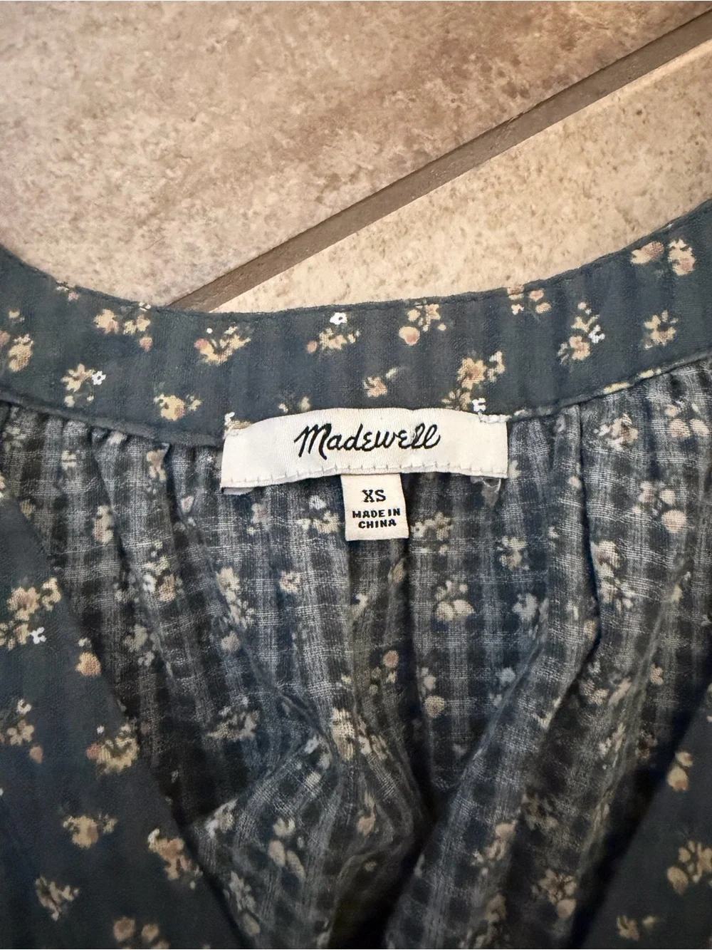 Madewell Navy Floral Smocked Peplum Blouse